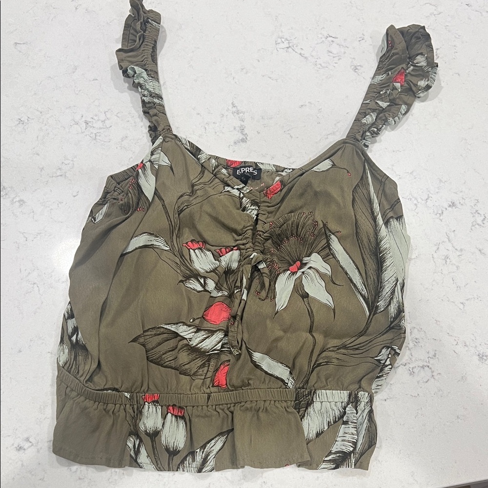 Express Olive Floral Tank Top